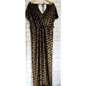 Women’s MediumWeight Deep Draped Front Jumpsuit Flared Leg Evening Cocktail Wear